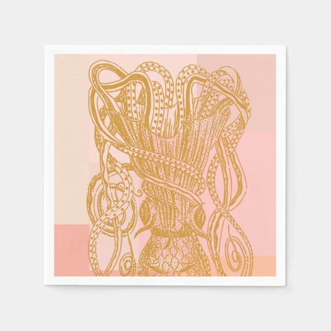 Niedliche Vintage Octopus Line Art Illustration in Serviette (Vorderseite)