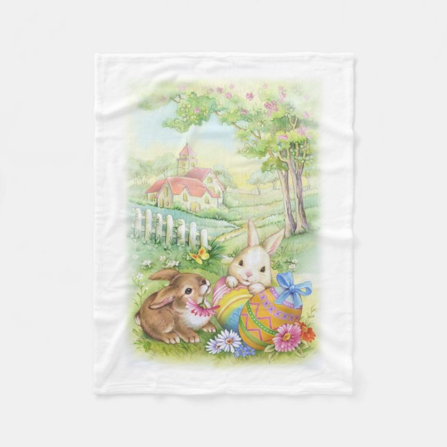 Niedliche Vintage Osterhasen Fleecedecke (Vorderseite)