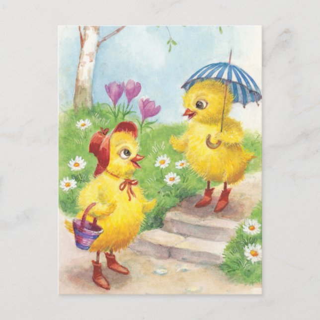 Niedliche Vintage Osterküken Feiertagspostkarte (Vorderseite)