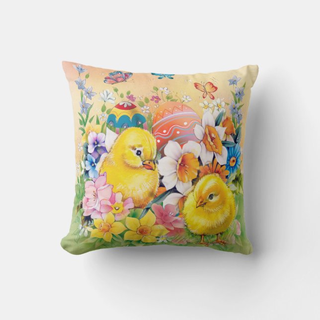 Niedliche Vintage Osterküken Kissen (Vorderseite)