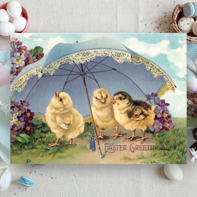 Niedliche Vintage Osterschluchten und Sonnenschirm Postkarte (Von Creator hochgeladen)