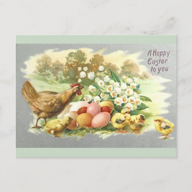 Niedliche Vintage Osterstäbchen und Blumeneier Postkarte (Vorderseite)