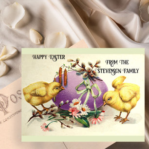 Niedliche Vintage Osterstäbchen und Blumeneier Postkarte