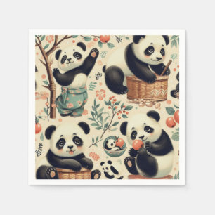 Niedliche Vintage Panda Nahtlose Malerei Serviette
