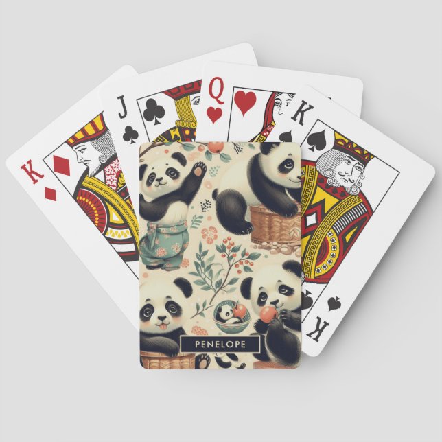 Niedliche Vintage Panda Nahtlose Malerei Spielkarten (Rückseite)