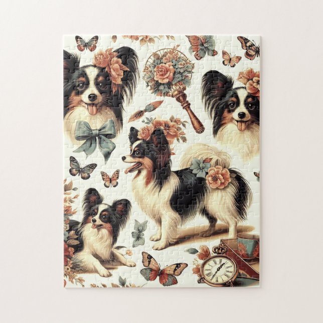 Niedliche Vintage Papillon Dog Illustration (Vertikal)