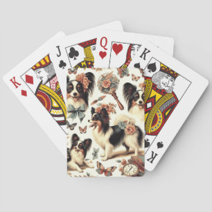 Niedliche Vintage Papillon Dog Illustration Spielkarten