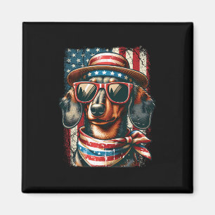Niedliche Vintage patrotische Dackel Dog Retro 4. Magnet