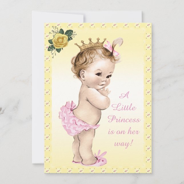 Niedliche Vintage Princess Rose Babydusche Einladung (Vorderseite)