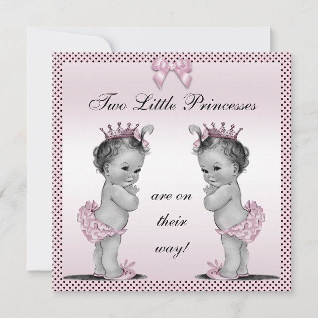 Niedliche Vintage Princess Twins Babydusche Einladung (Vorderseite)