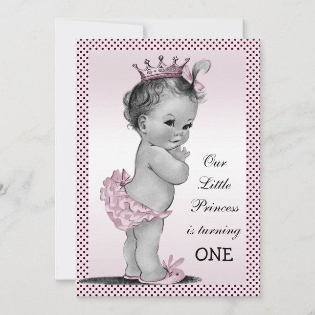 Niedliche Vintage Prinzessin 1. Geburtstag Party Einladung (Vorderseite)