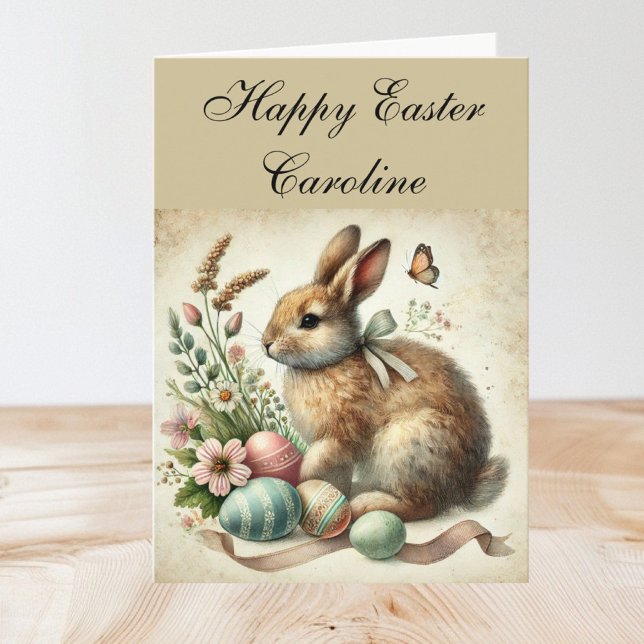 Niedliche Vintage Rabbit Bunny Hare Osterfloral Dankeskarte (Von Creator hochgeladen)