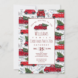 Niedliche Vintage Red Trucks Weihnachtseinladung Einladung