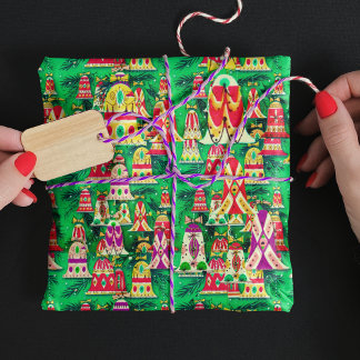 Niedliche Vintage Retro-farbene Glocken Weihnachts Geschenkpapier