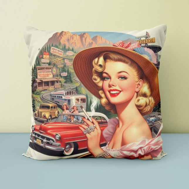 Niedliche Vintage Retro Girl-Malerei Kissen (Von Creator hochgeladen)