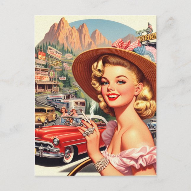 Niedliche Vintage Retro Girl-Malerei Postkarte (Vorderseite)