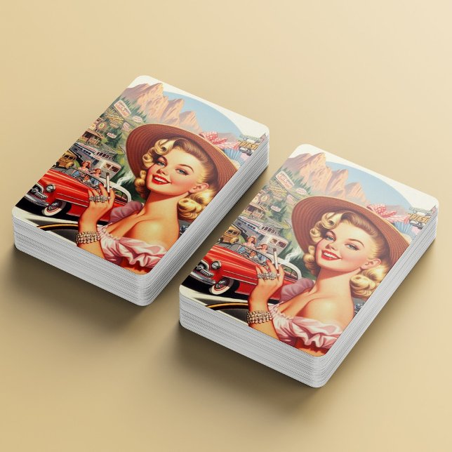 Niedliche Vintage Retro Girl-Malerei Spielkarten (Von Creator hochgeladen)