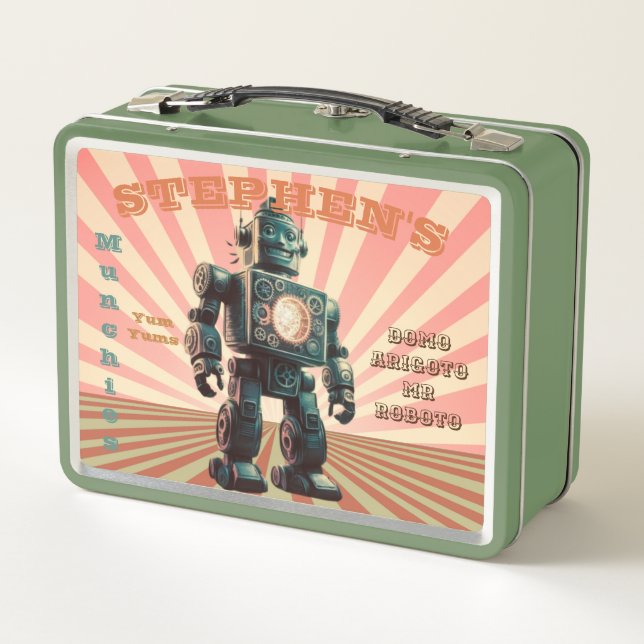 Niedliche Vintage Robot Custom Metal Lunchbox (Rückseite)