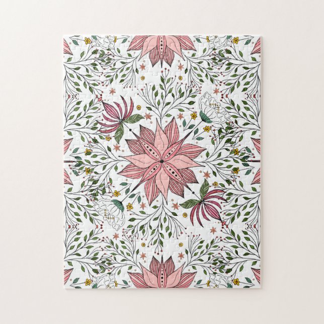 Niedliche Vintage rosa Blumendoodles Kunst (Vertikal)
