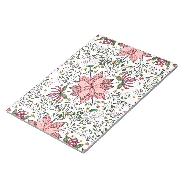 Niedliche Vintage rosa Blumendoodles Kunst Notizblock (angewinkelt)