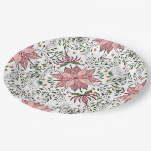 Niedliche Vintage rosa Blumendoodles Kunst Pappteller