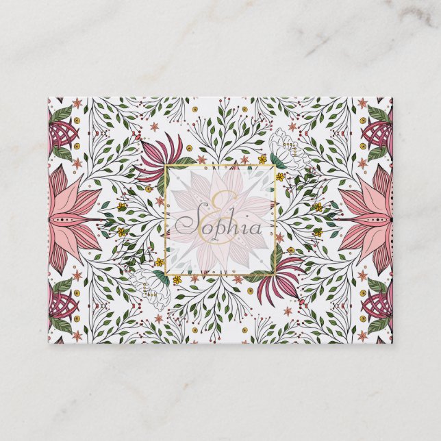 Niedliche Vintage rosa Blumendoodles Kunst Visitenkarte (Vorderseite)