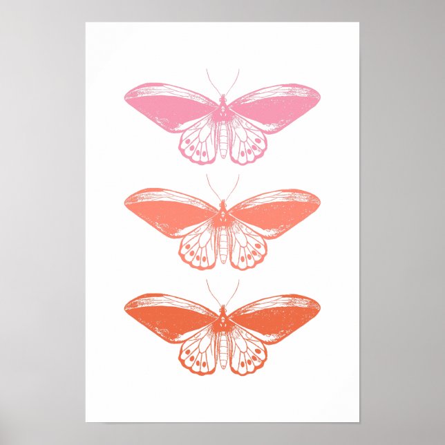 Niedliche Vintage Rosa Schmetterlingsdarstellung Poster (Vorne)