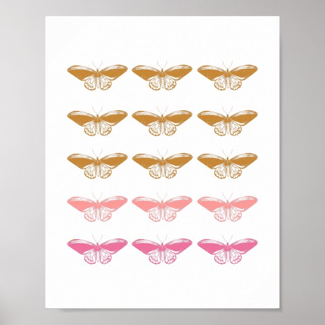 Niedliche Vintage Rosa Schmetterlingsdarstellung Poster (Vorne)