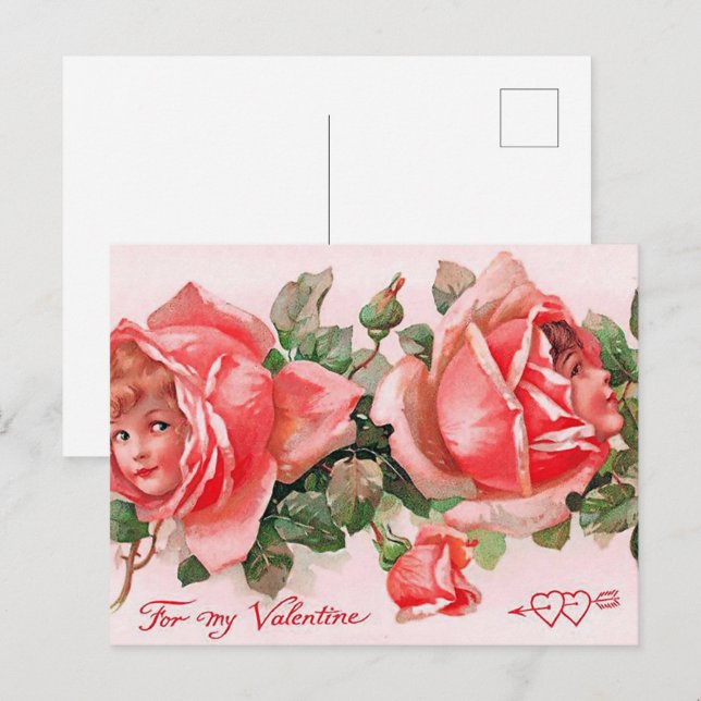 niedliche Vintage Rose Kinder Valentine Postkarte (Vorne/Hinten)