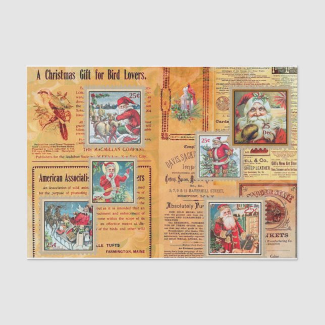 Niedliche Vintage Santas und Zeitungskollektion Seidenpapier (Vorderseite)
