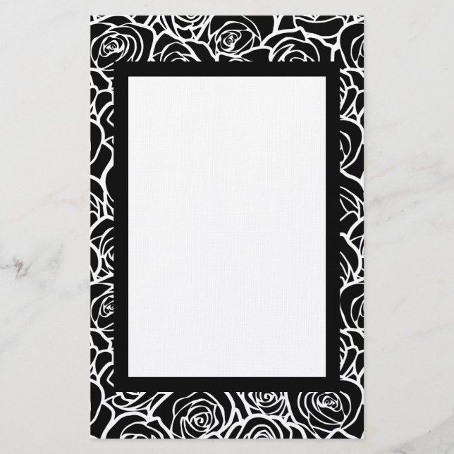 Niedliche Vintage Schwarz-Weiß-Rosen Briefpapier (Vorderseite)