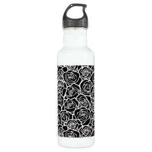 Niedliche Vintage Schwarz-Weiß-Rosen Trinkflasche