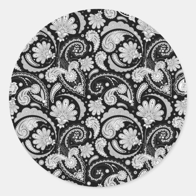 Niedliche Vintage Schwarz-weiße Paisley-Muster Runder Aufkleber (Vorderseite)