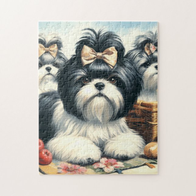 Niedliche Vintage Shih-Tzu-Malerei (Vertikal)