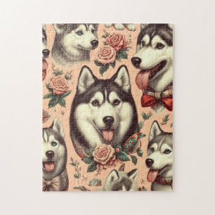 Niedliche Vintage sibirische Husky-Illustration