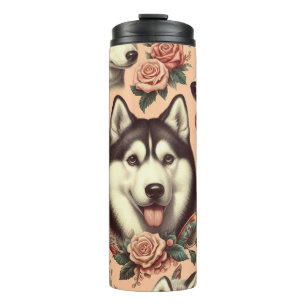 Niedliche Vintage sibirische Husky-Illustration Thermosbecher