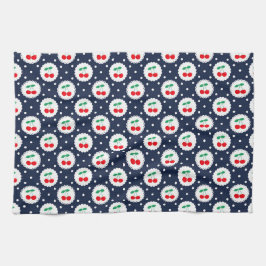 Niedliche Vintage Sommerkirschen auf Navy Blue Geschirrtuch