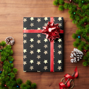 Niedliche Vintage Sternenmuster Schwarz & Gold Sta Geschenkpapier