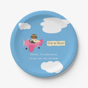 Niedliche Vintage Teddy Bären Pilot Girl Babydusch Pappteller