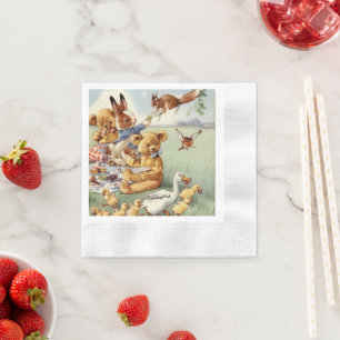 Niedliche Vintage TierkinderPartyservietten Serviette