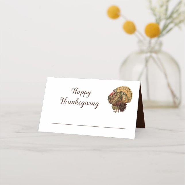 Niedliche Vintage Türkei Glückwunsch Thanksgiving Platzkarte (Vorderseite)