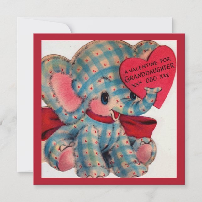 Niedliche Vintage Valentine Grandtochter Elephant Mitteilungskarte (Vorderseite)