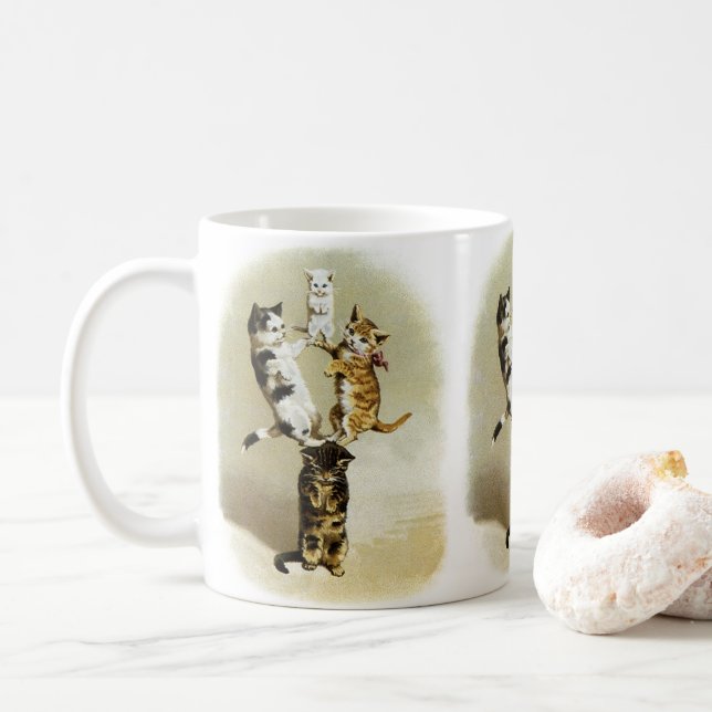Niedliche Vintage Viktorianische Katzen Kätzchen s Kaffeetasse (Mit Donut)