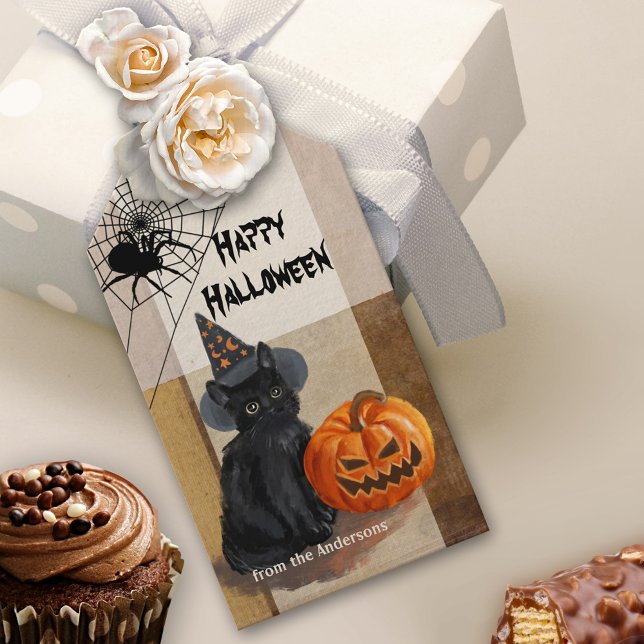Niedliche Vintage Wasserfarbenkatze Halloween-Gesc Geschenkanhänger (Von Creator hochgeladen)