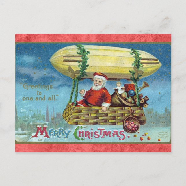 Niedliche Vintage Weihnachtsspielzeuge Blimp Weihn Postkarte (Vorderseite)