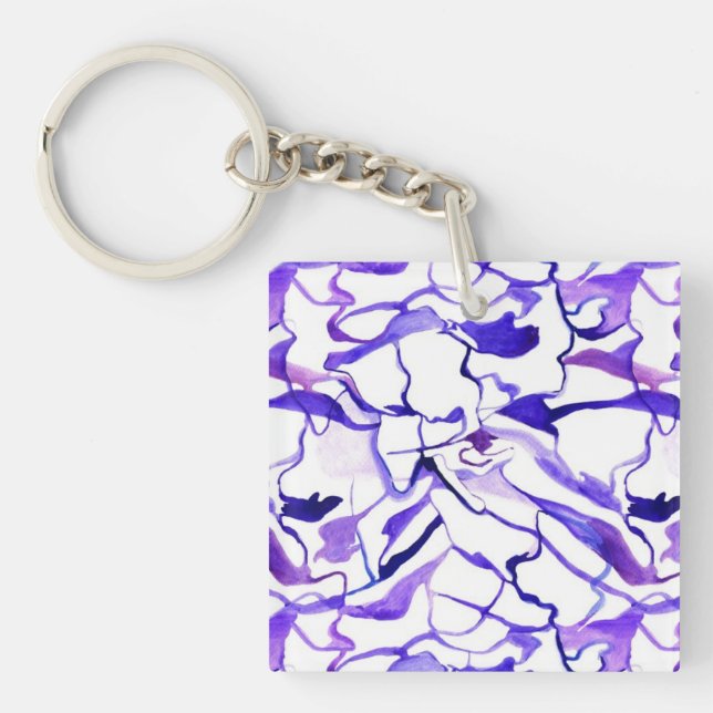 Niedliche violette Aquarellmuster abstrakte Linien Schlüsselanhänger (Vorderseite)