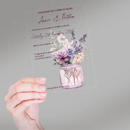 Niedliche violette Blumen in Mason Jar Blumenzehen Acryleinladungen