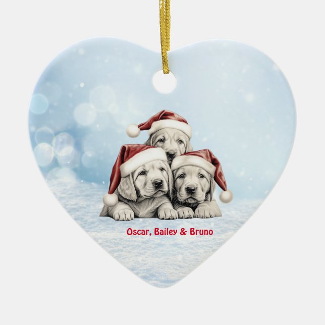 Niedliche Vizsla Welpen Hunde Weihnachtsmannmütze  Keramik Ornament (Vorne)