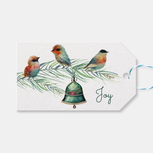 Niedliche Vögel auf einem Weihnachtsfest in der Ki Geschenkanhänger (Vorderseite (Horizontal))