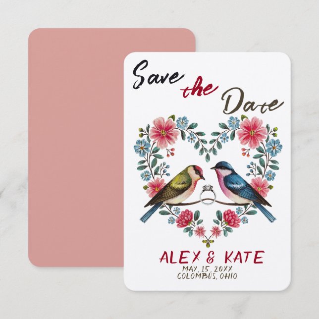 Niedliche Vögel Hochzeit Sichern Sie das Datum Ank Save The Date (Vorne/Hinten)